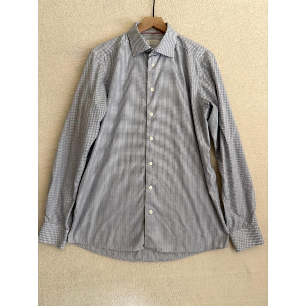 Eton Dress Shirt Mens 16.5 42 Blue Check Contemporary Cotton Spread Collar LS